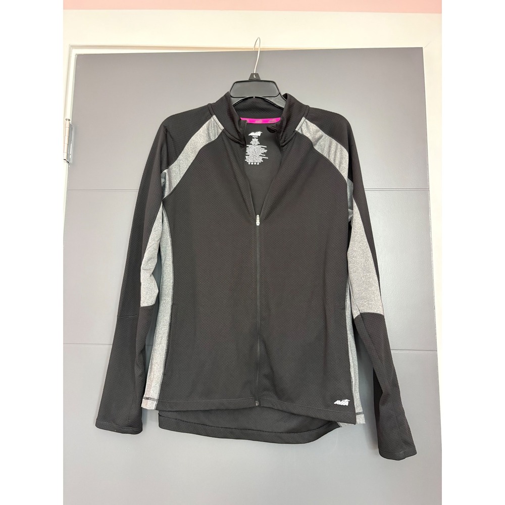 Avia Womens Black Gray Honeycomb Mesh Full Zip Active Jacket Thumbholes Large